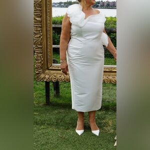 Elegant Terani Couture White Midi Dress